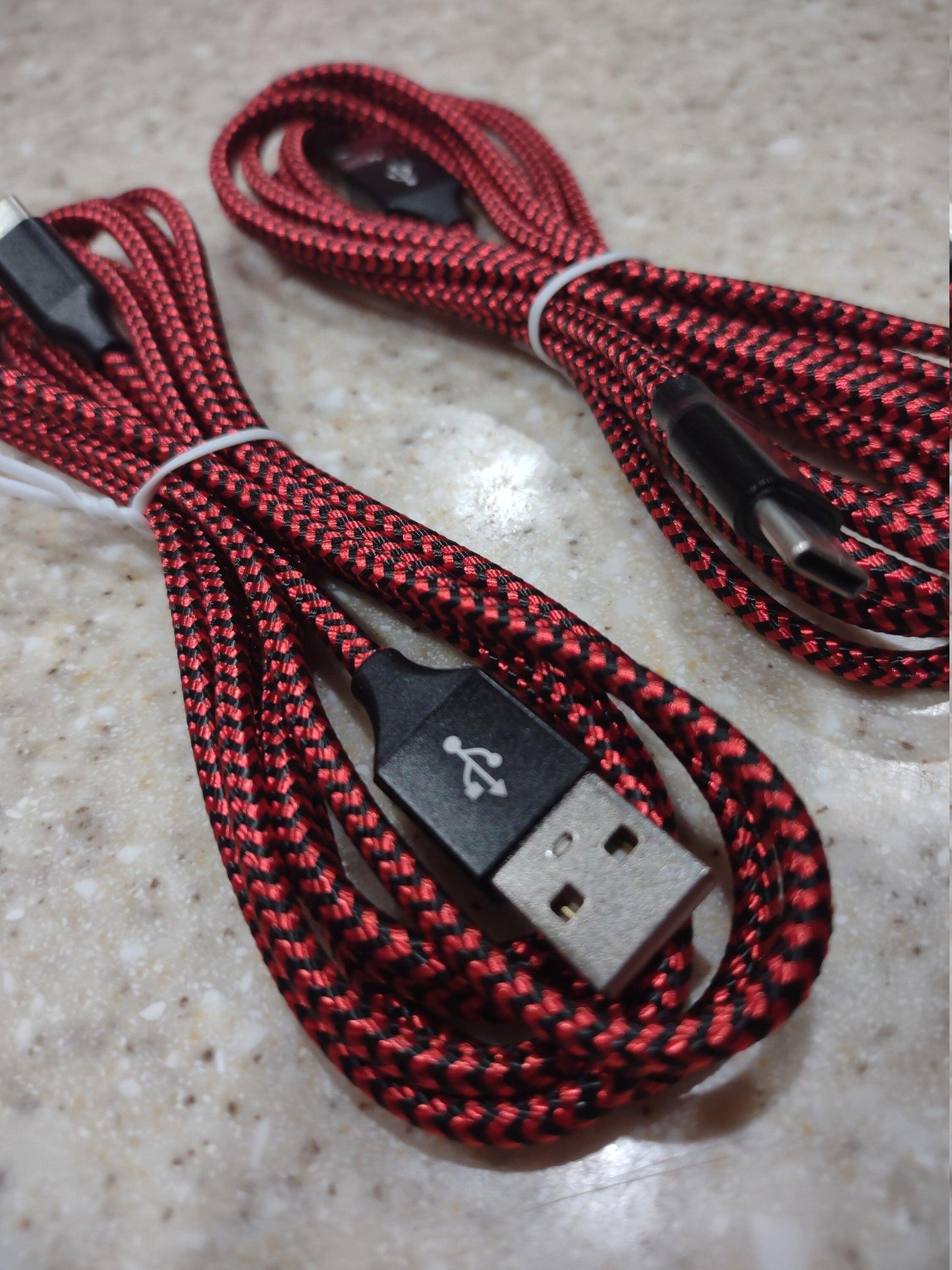 Braided Nylon 2-PACK Cable USB-C Heavy Duty 6ft red - DMO Apparel 